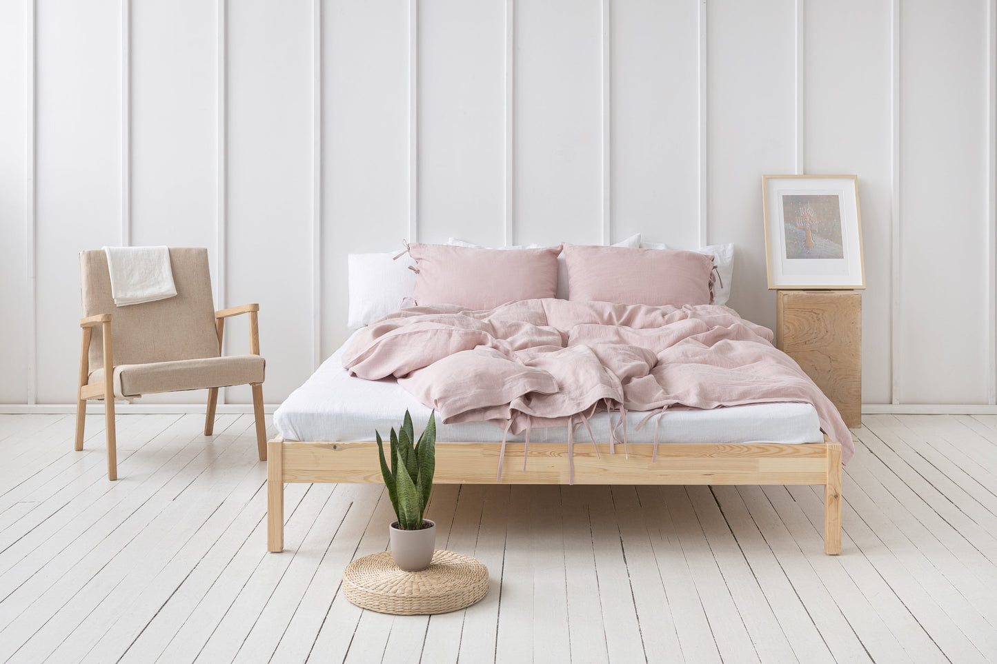 Pellavapussilakana nauhoilla - vaalea pinkki