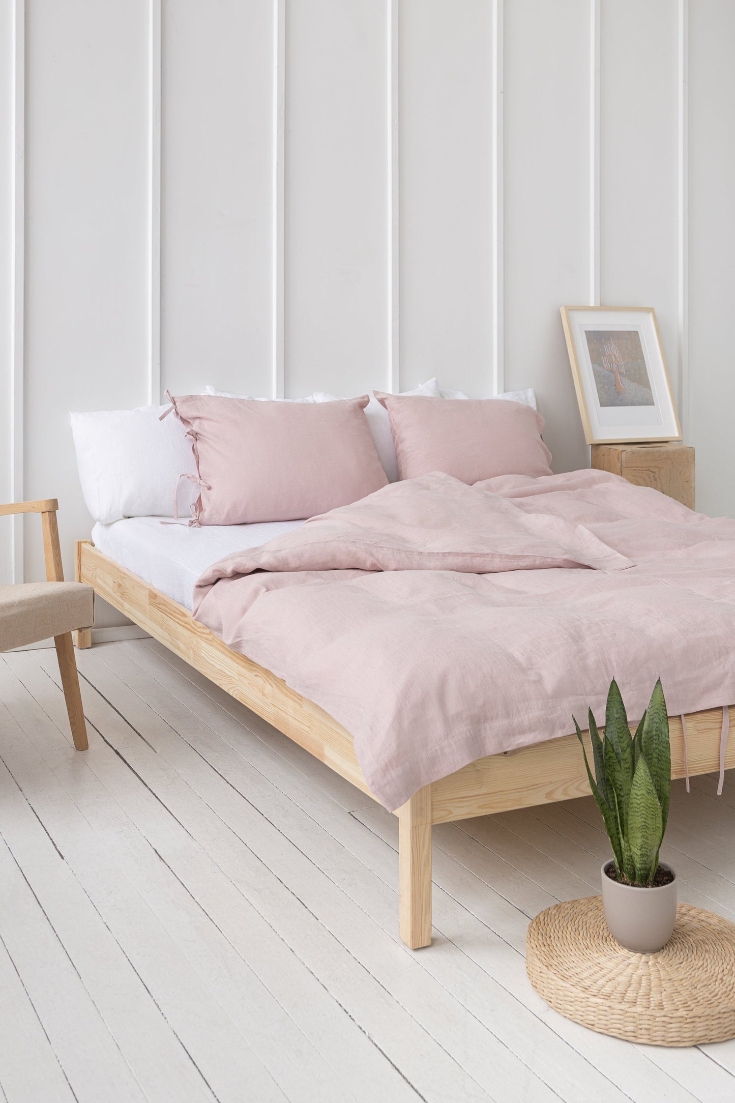 Pellavapussilakana nauhoilla - vaalea pinkki