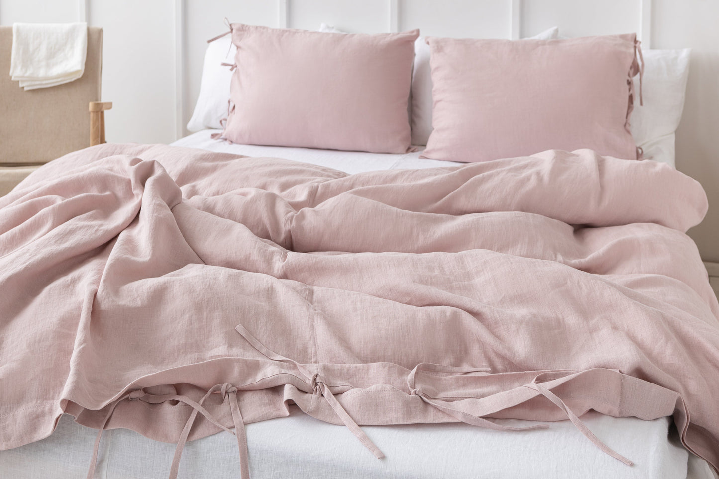 Pellavapussilakana nauhoilla - vaalea pinkki