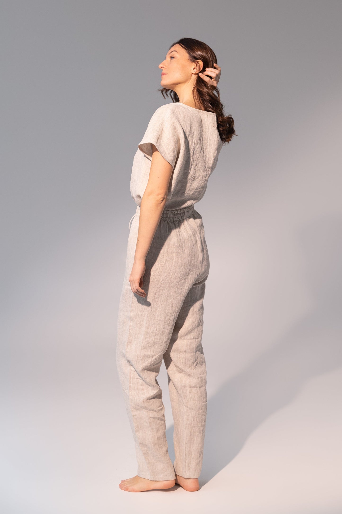 Pellavainen pyjama/oloasu-setti - tummanharmaa raidallinen