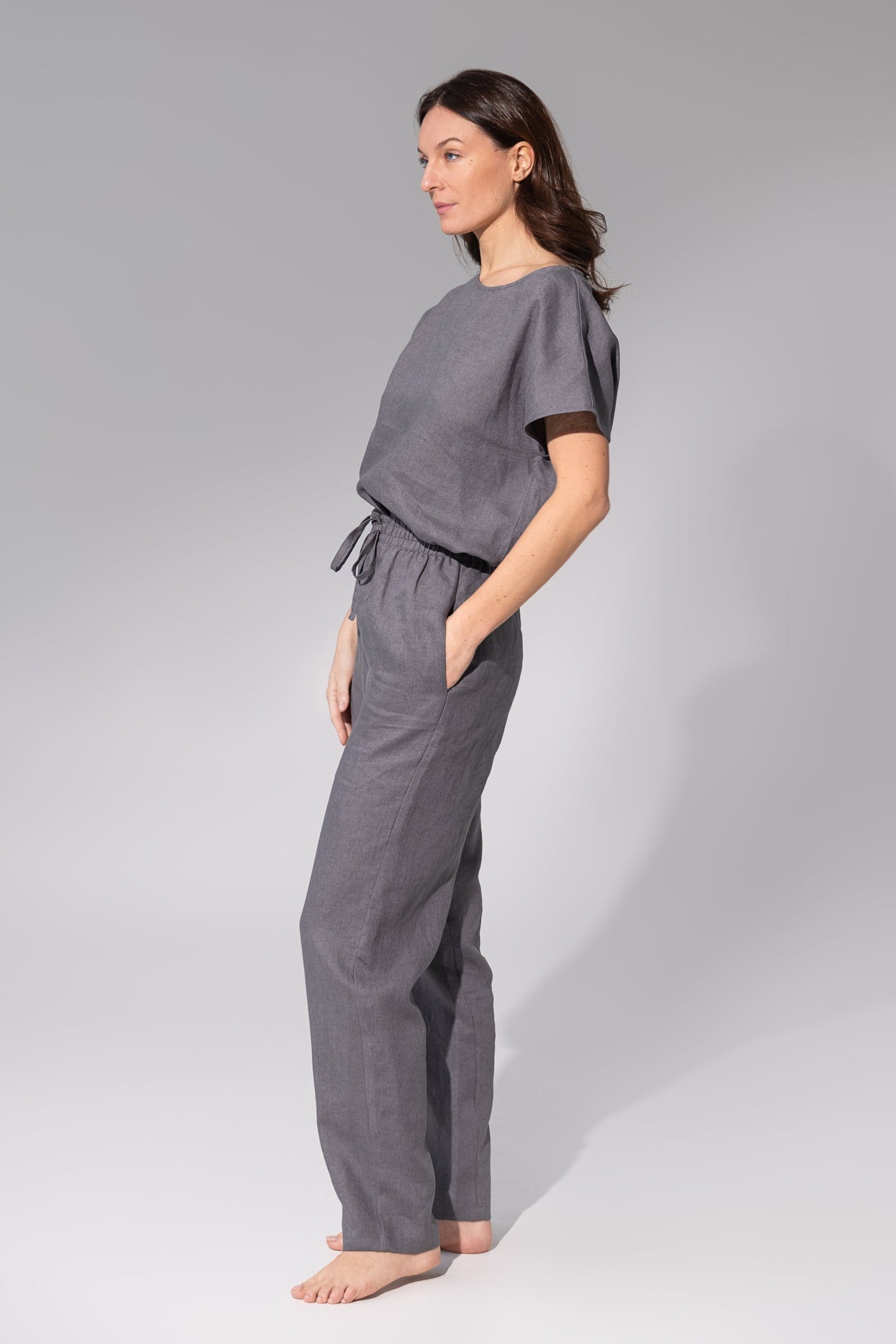 Pellavainen pyjama/oloasu-setti - jään sininen