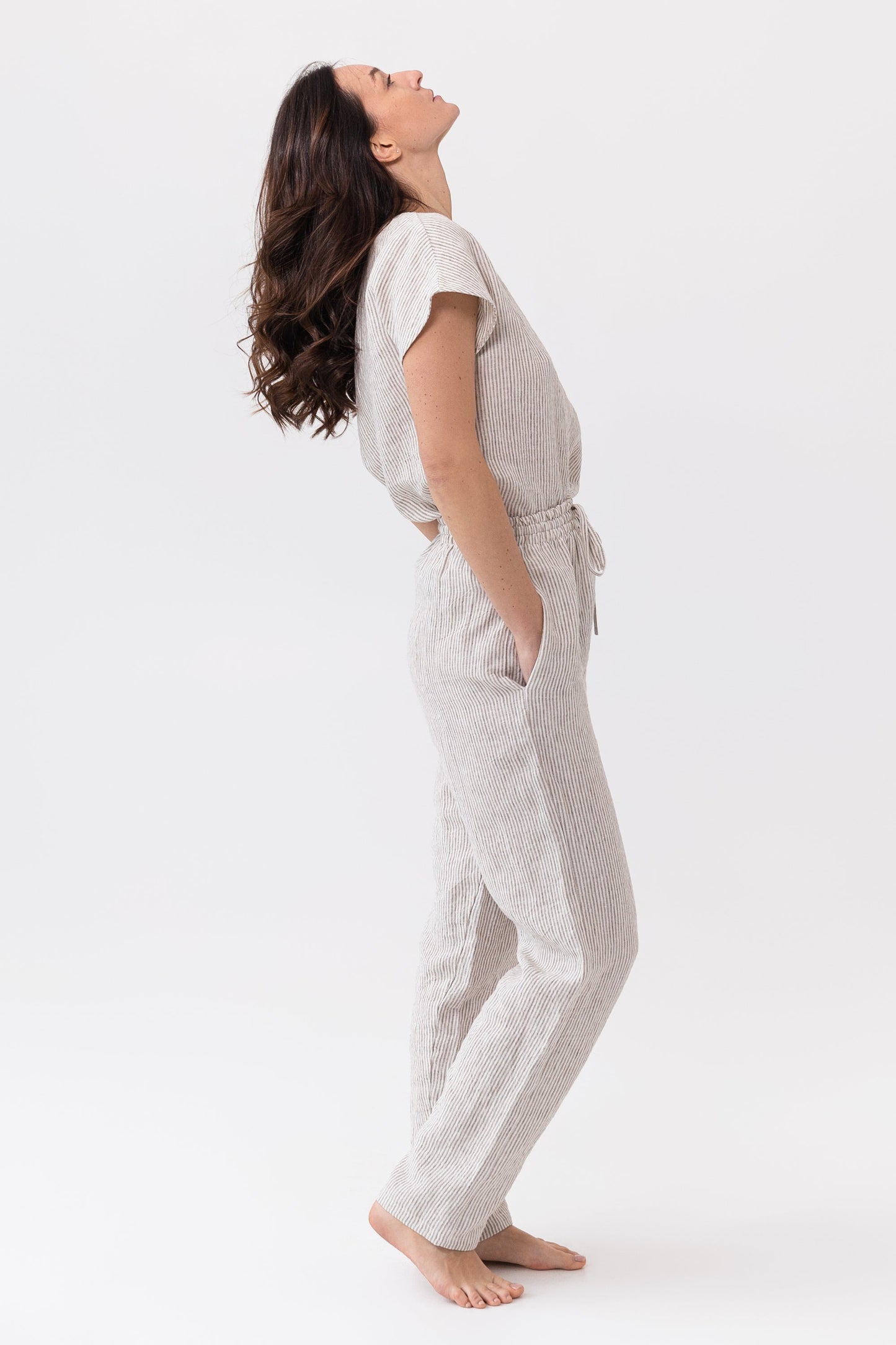 Pellavainen pyjama-setti/oloasu - luonnonvaalea
