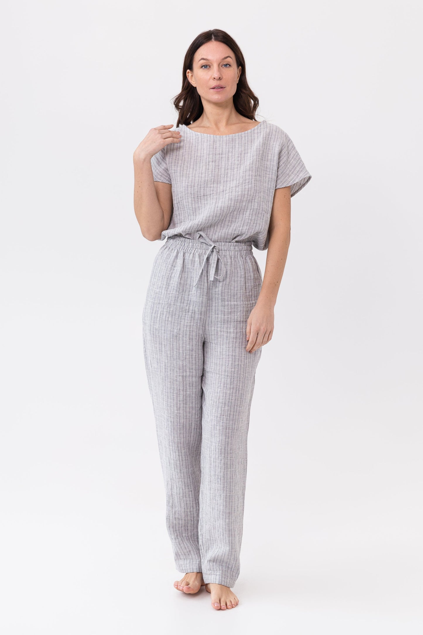 Pellavainen pyjama/oloasu-setti - jään sininen