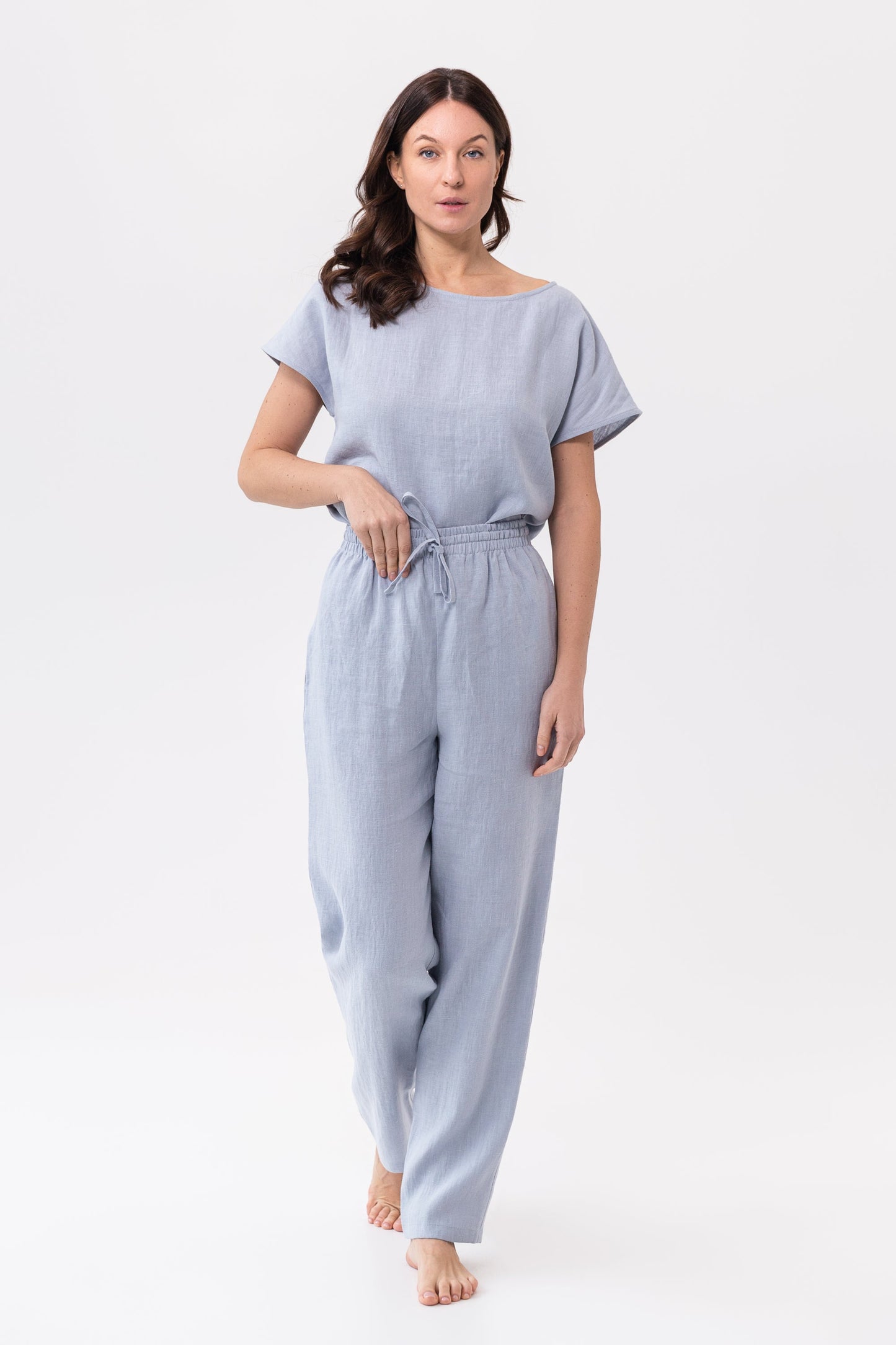 Pellavainen pyjama-setti/oloasu - luonnonvaalea