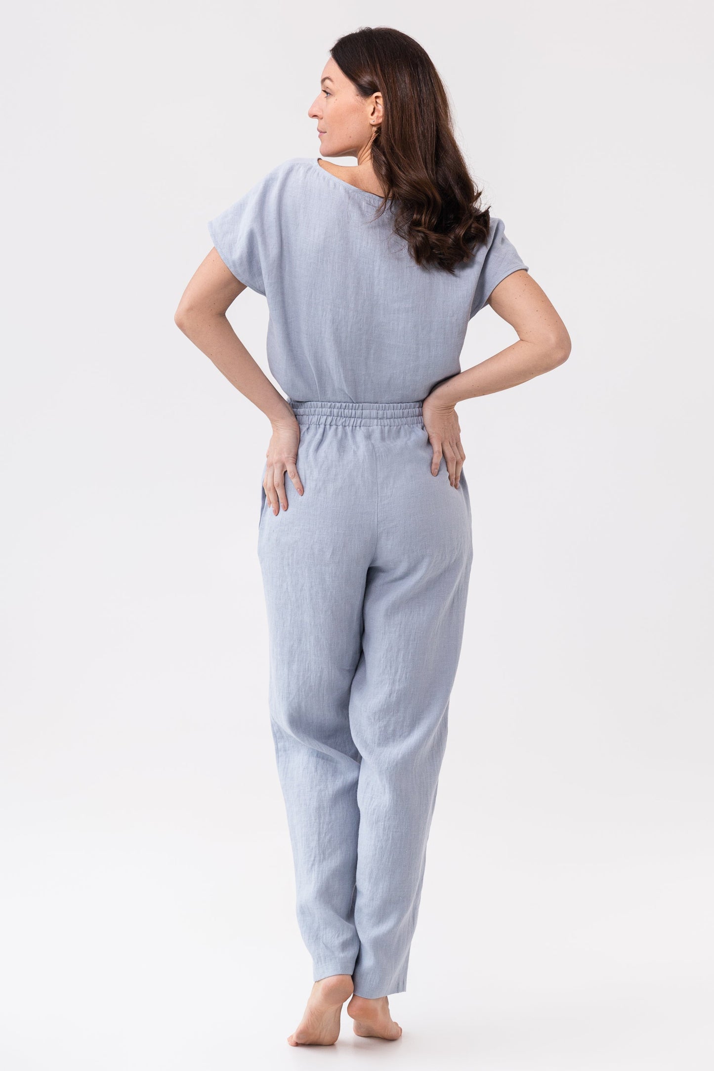 Pellavainen pyjama/oloasu-setti - jään sininen