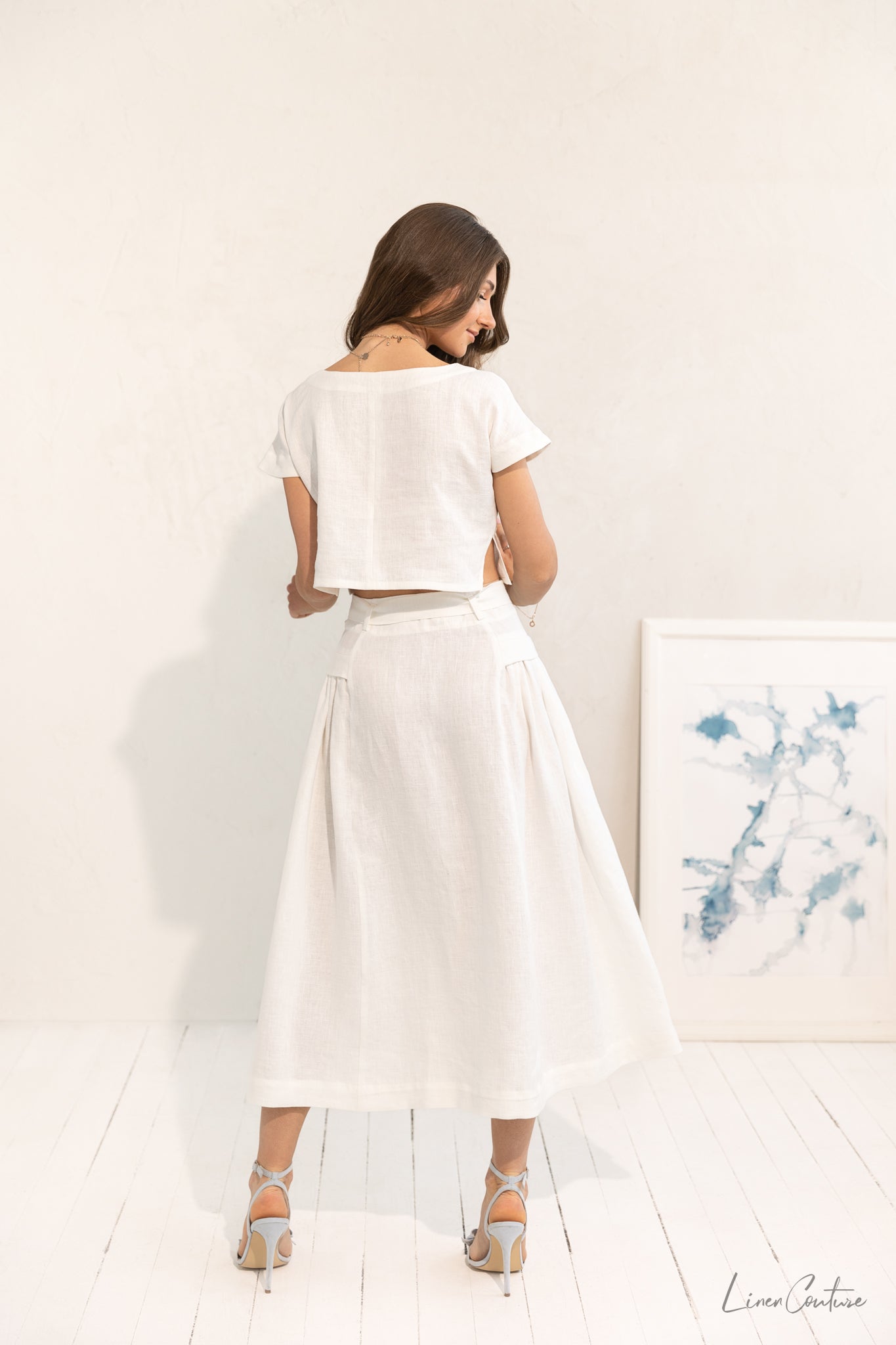 Taormina pellava Crop Top ja Midi hame setti - valitse haluamasi väri