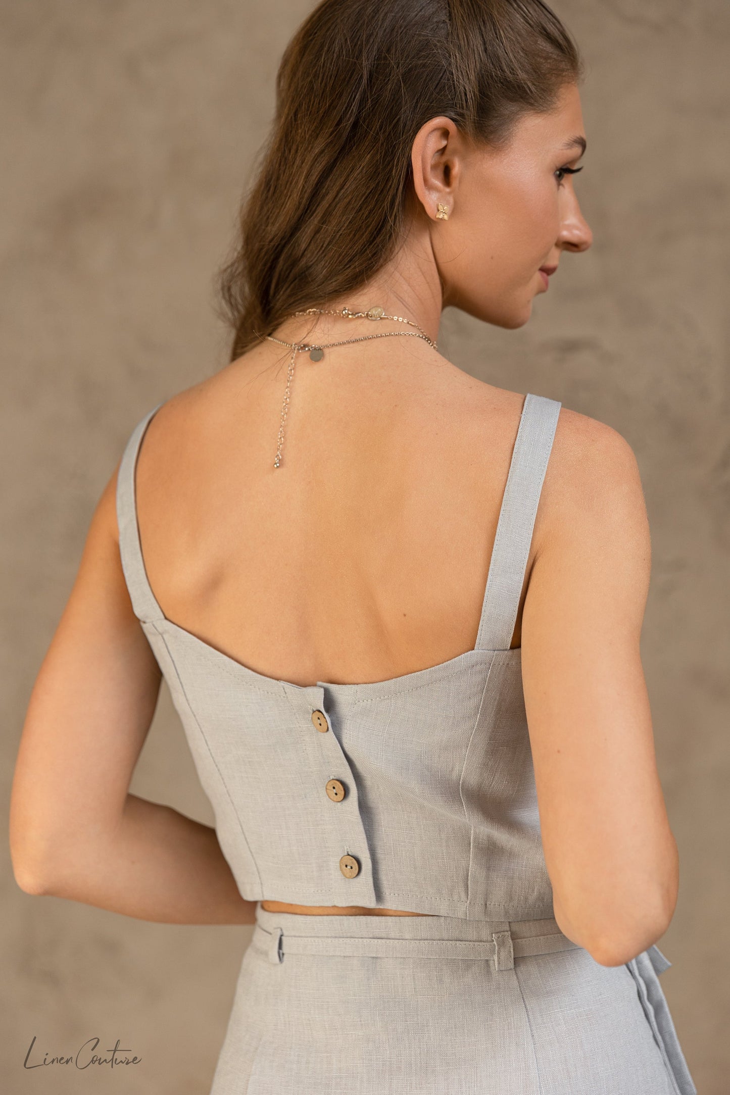 Bella Vita pellava crop toppi ja midi hame-setti - vaalea harmaa