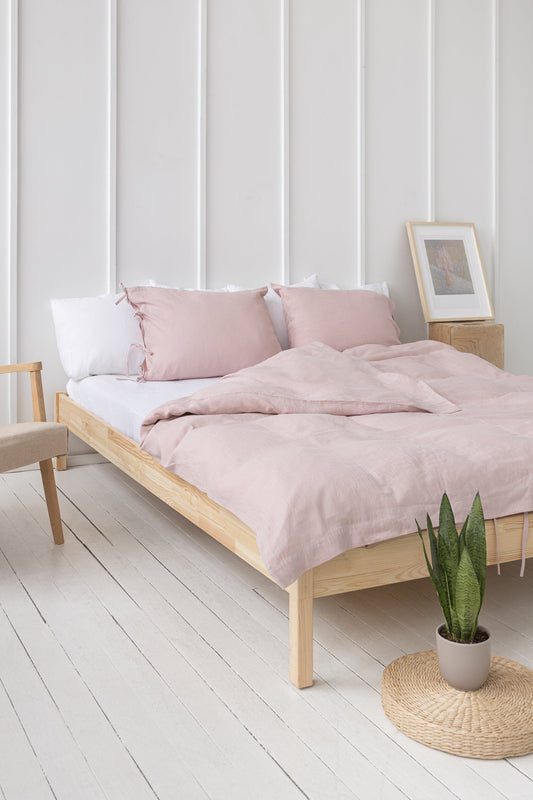 Pellavavuodevaatesetti nauhoilla - vaalea pinkki