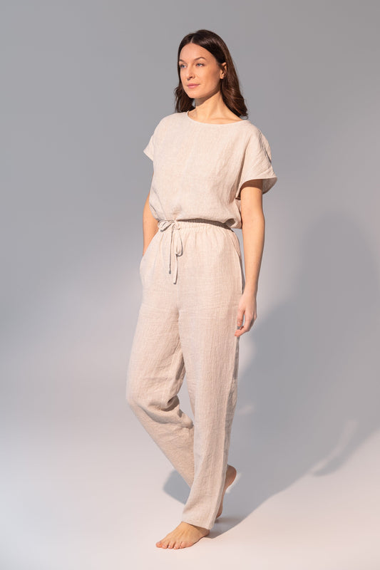Pellavainen pyjama-setti/oloasu - luonnonvaalea