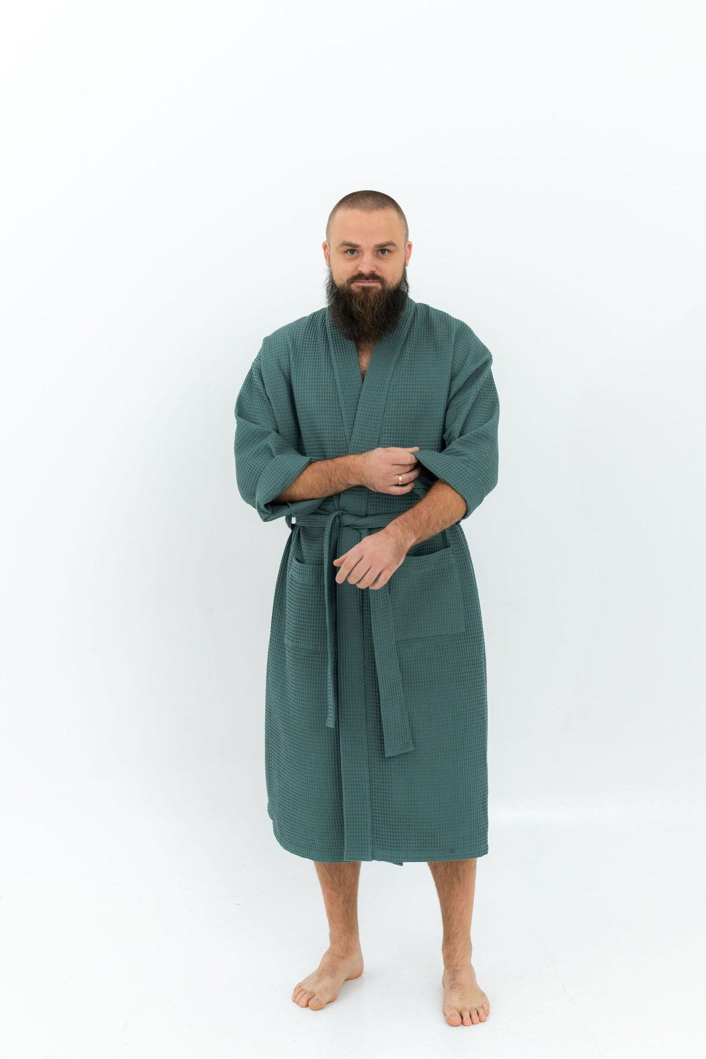 Long Waffle Fabric Robe for Men