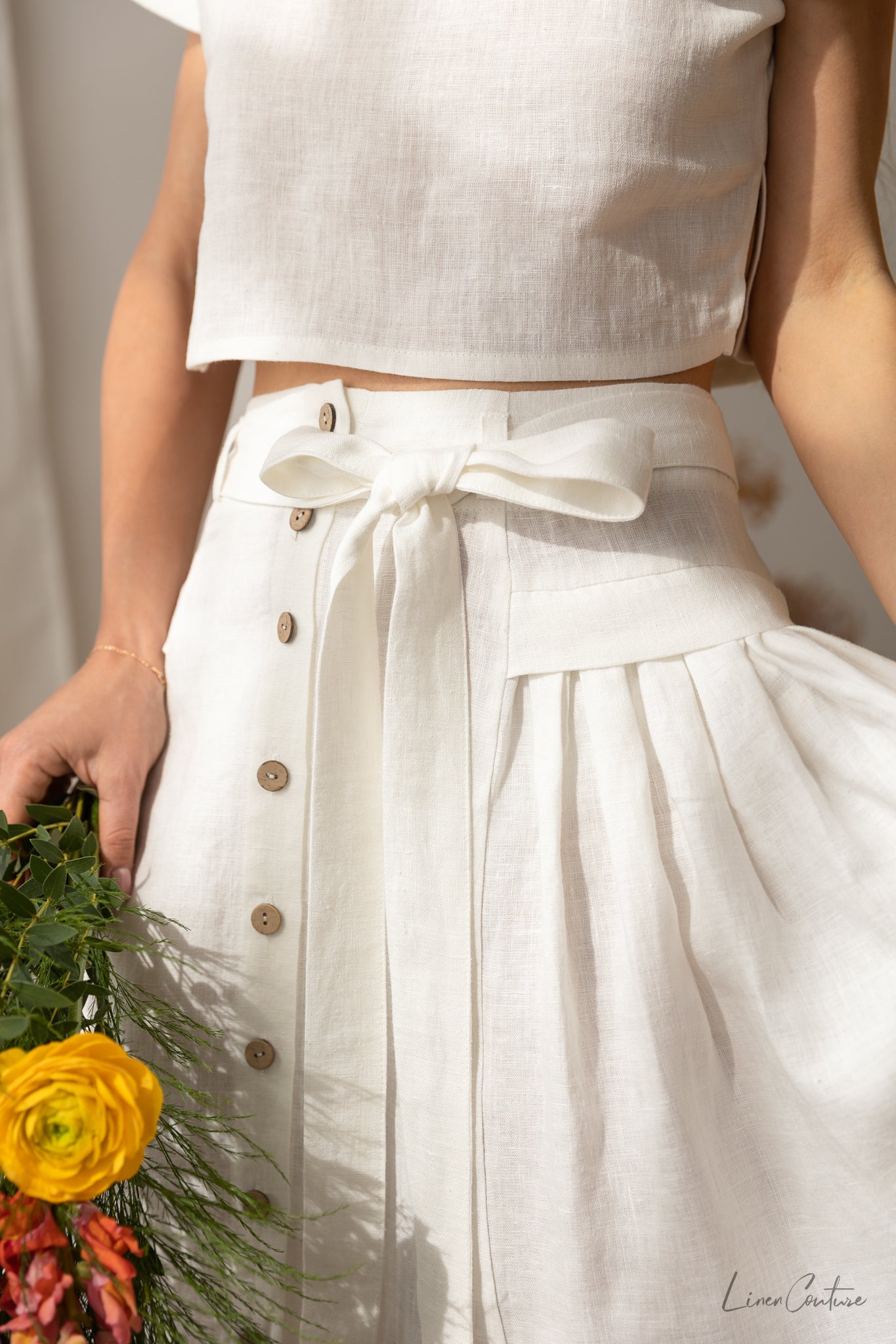 Taormina pellava Crop Top ja Midi hame setti - valitse haluamasi väri