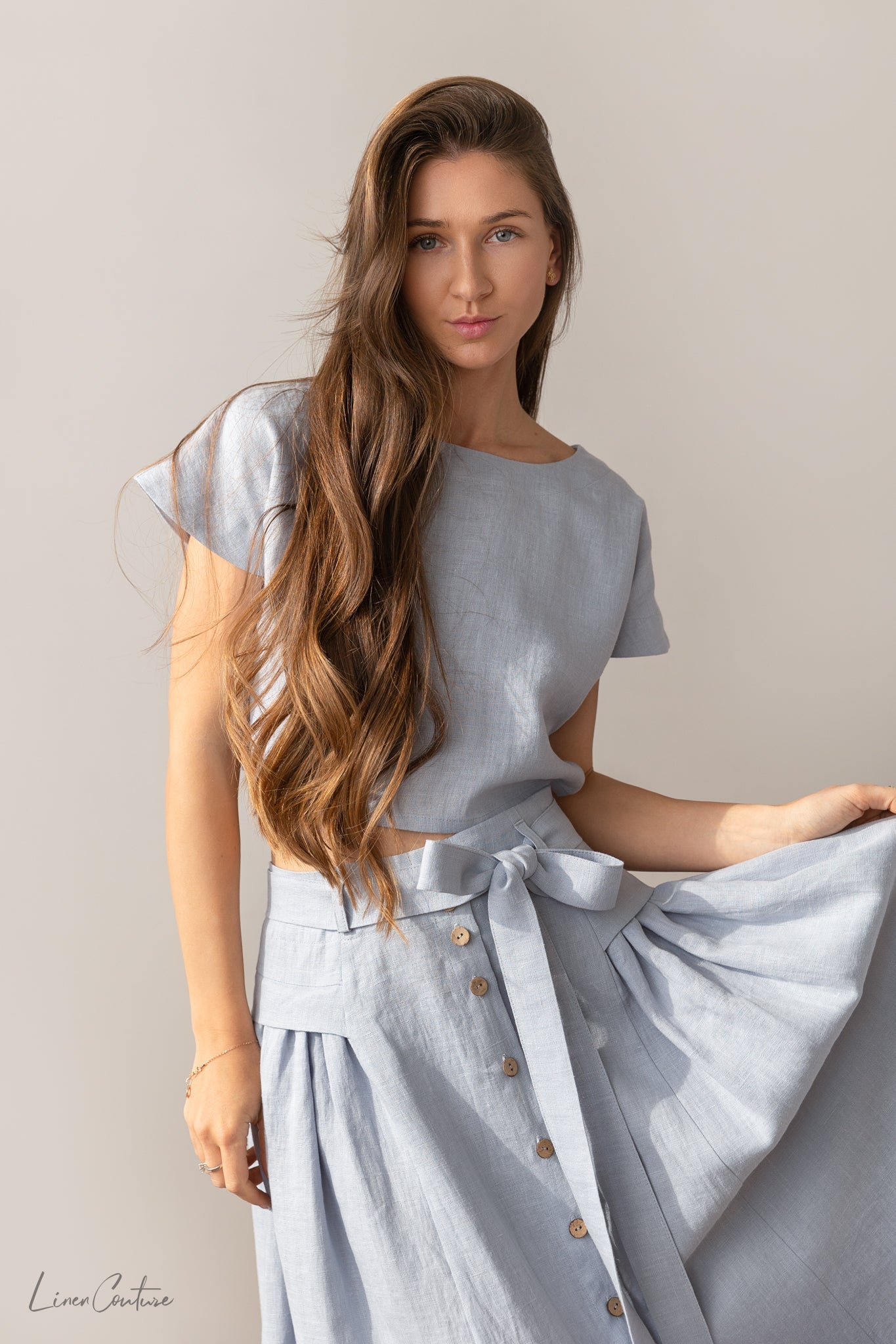 Taormina pellava Crop Top ja Midi hame setti - valitse haluamasi väri