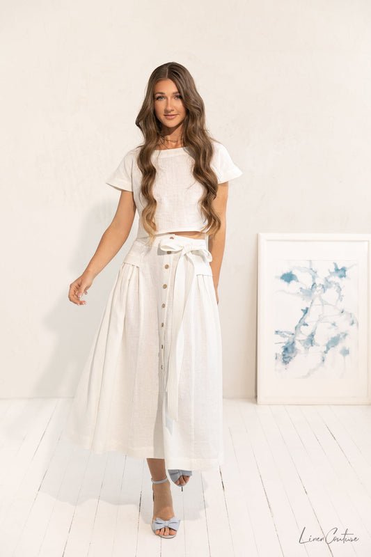 Taormina pellava Crop Top ja Midi hame setti - valitse haluamasi väri