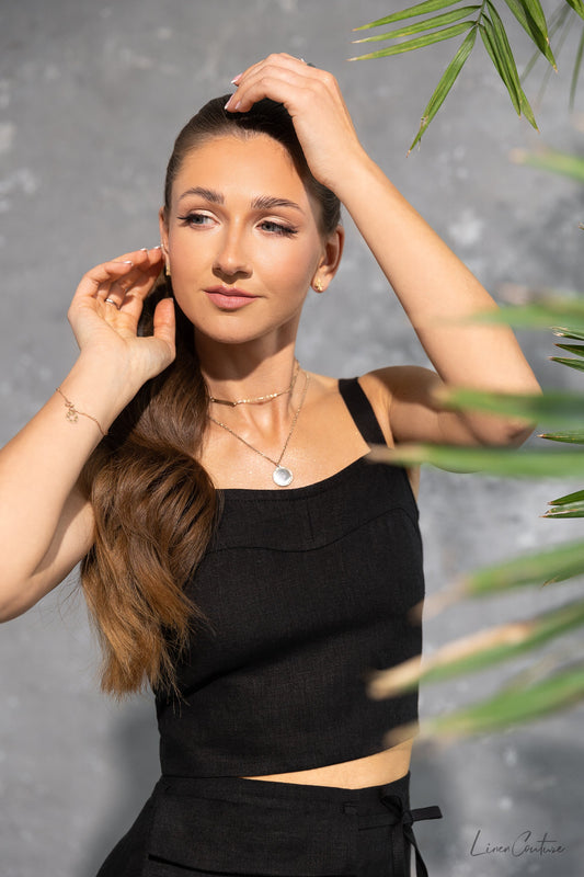 Bella Vita pellava Crop toppi ja midi hame - musta
