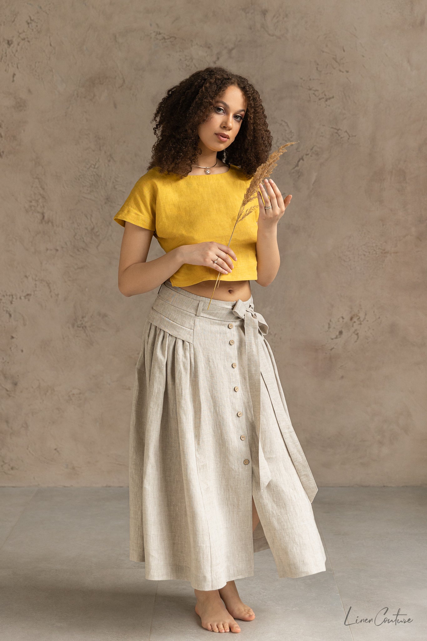 Taormina pellava Crop Top ja Midi hame setti - valitse haluamasi väri