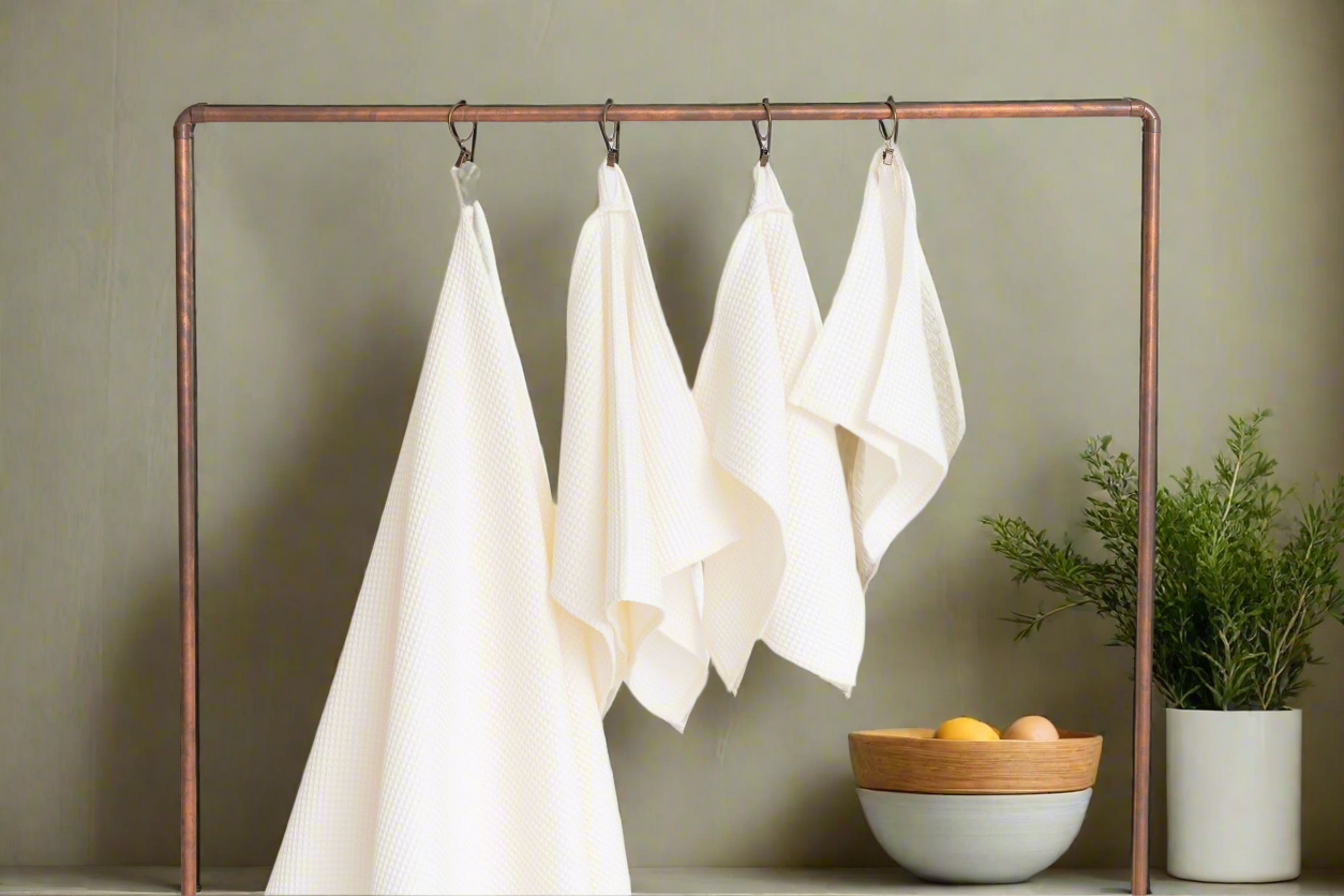 Luomupuuvillainen vohvelipyyhe - Kermanvärinen, useita kokoja