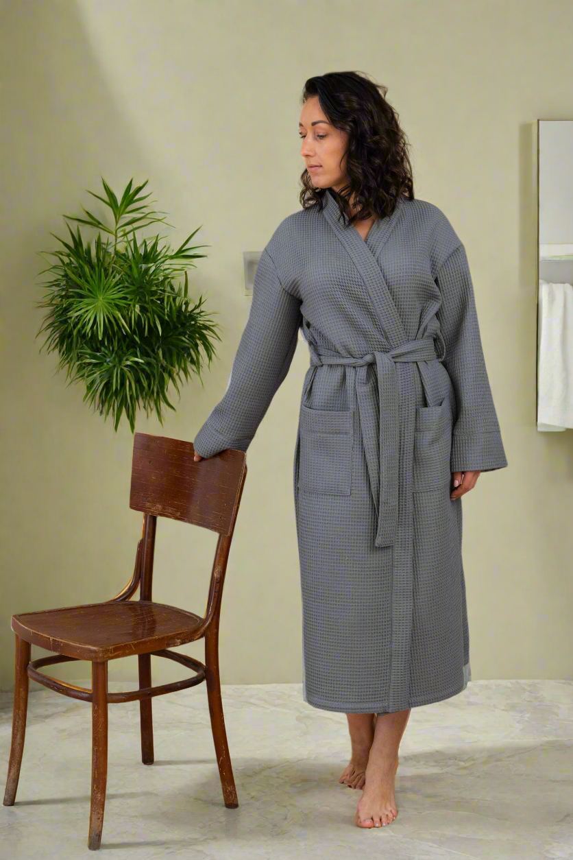 Puuvillainen pitkä vohvelikangaskylpytakki naisille, useita värejä