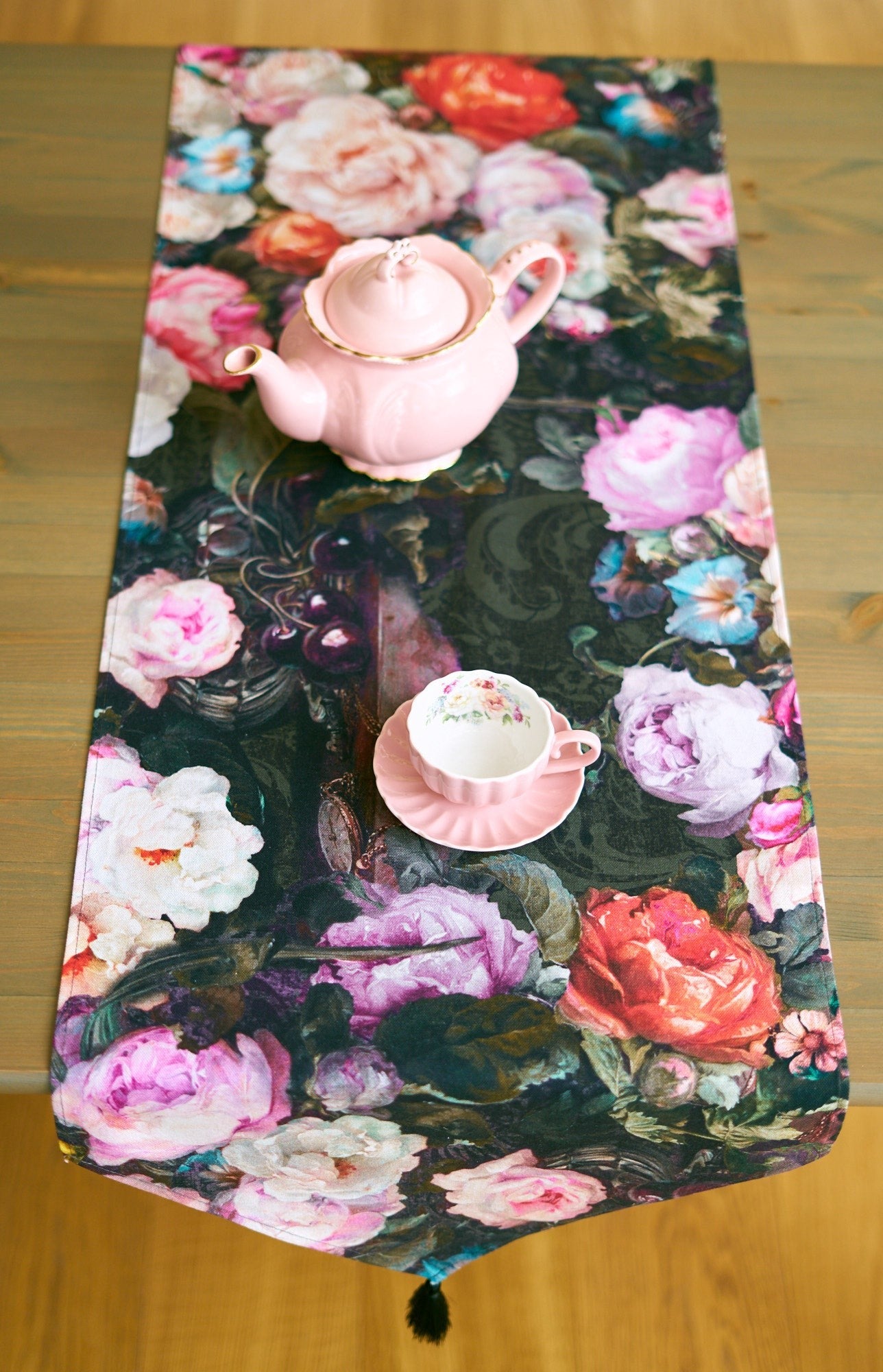 Francine Black Table Runner with Tassels