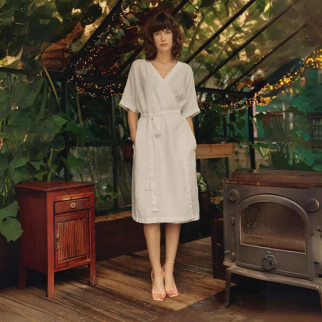 Linen Vine Dress - Optical White