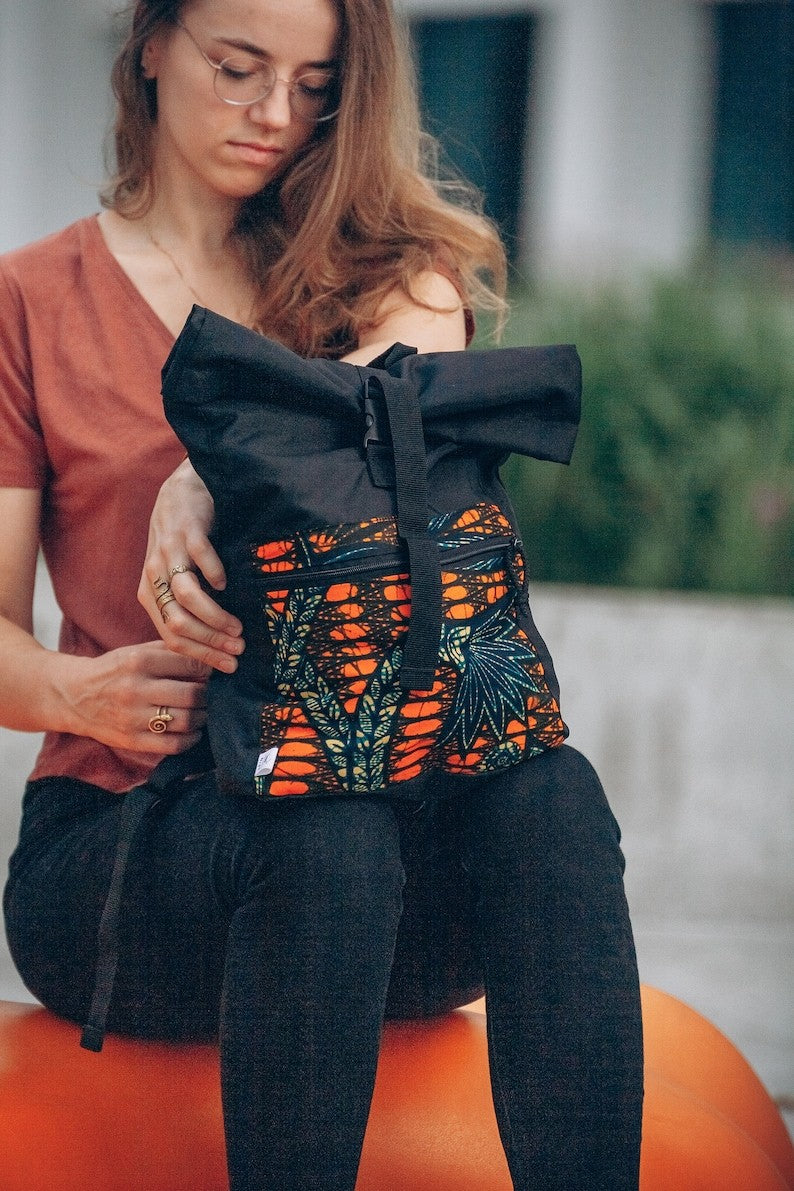 Waterproof Rolltop Backpack - Yellow Pattern